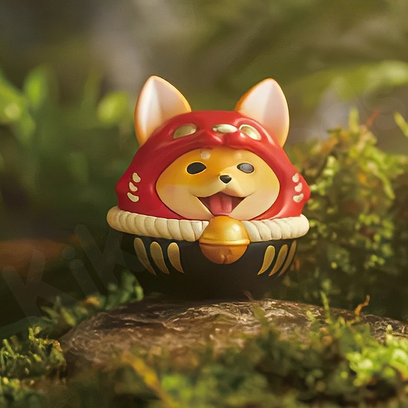 Toy figure of a fox with a red hat in a natural setting