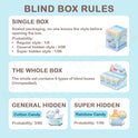 Blind box rules with illustrations and text on a light blue background
