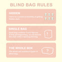 Blind bag rules with illustrations and text on a pink background