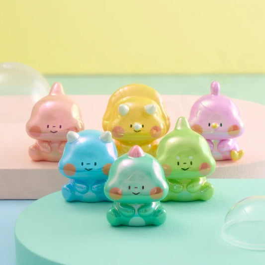 Set of colorful cartoon-like figurines on a pastel background