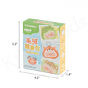 Box with cartoon animal designs and measurements on a white background