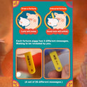 Card with cartoon pigs and text about drawing and interpreting fortunes, with a focus on good luck.
