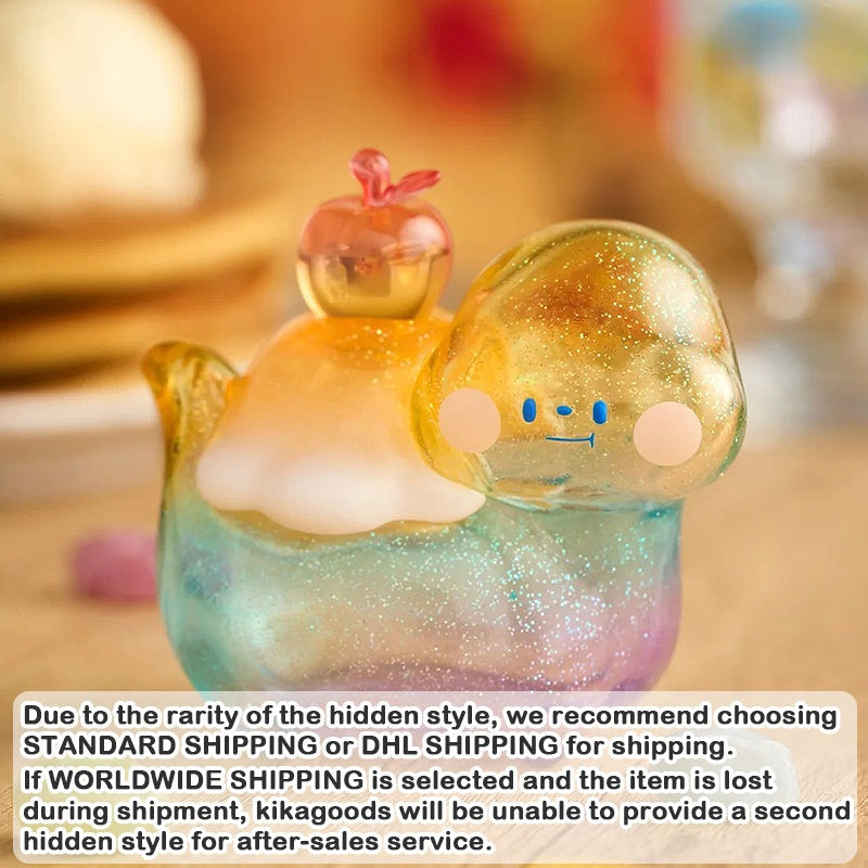 Toy figure with a blurred background and text about shipping options.