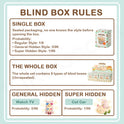 Blind box rules with probability details on a light blue background