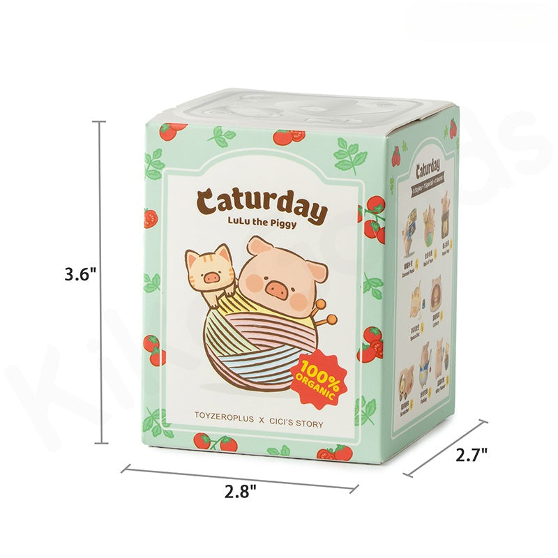Box packaging of a product with 'Caturday' branding and a pig illustration.