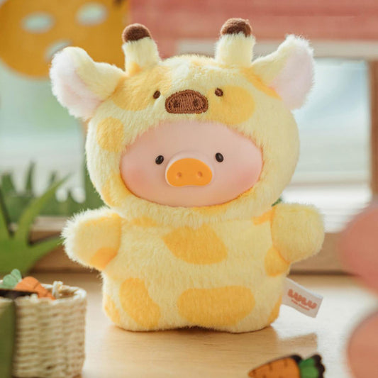 Plush toy giraffe with a blurred background