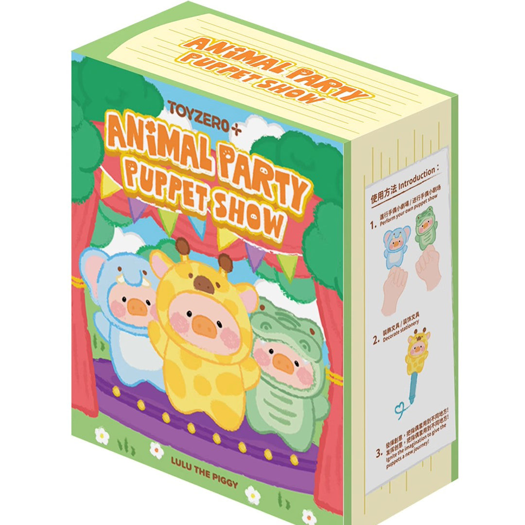 Toyzero Animal Party Puppet Show packaging with cartoon animals and colorful design.