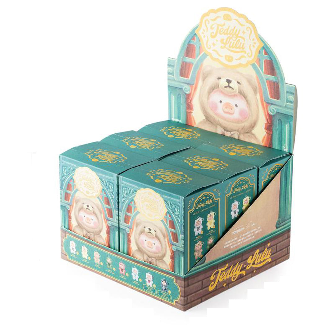 Display of 'Teddy Lulu' boxes with a cartoon bear design on a white background