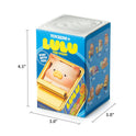 Toy packaging for 'Lulu the Piggy' with dimensions and branding details.